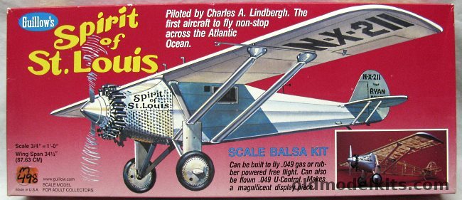 Guillows 1/16 Ryan NYP Spirit of St. Louis - 34.5 Inch Wingspan, 807 plastic model kit